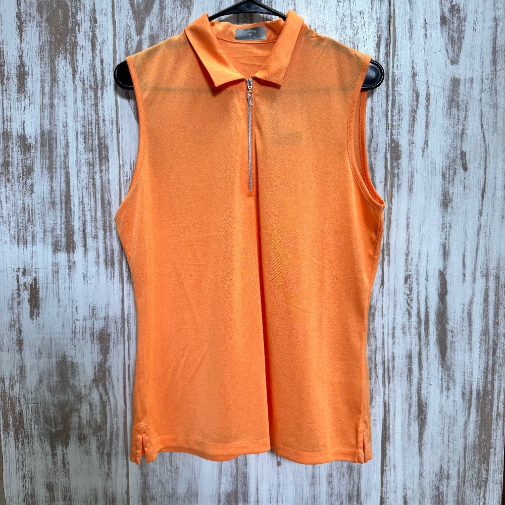 Callaway‎ Women's Quarter Zip Orange Sleeveless Golf Polo Large